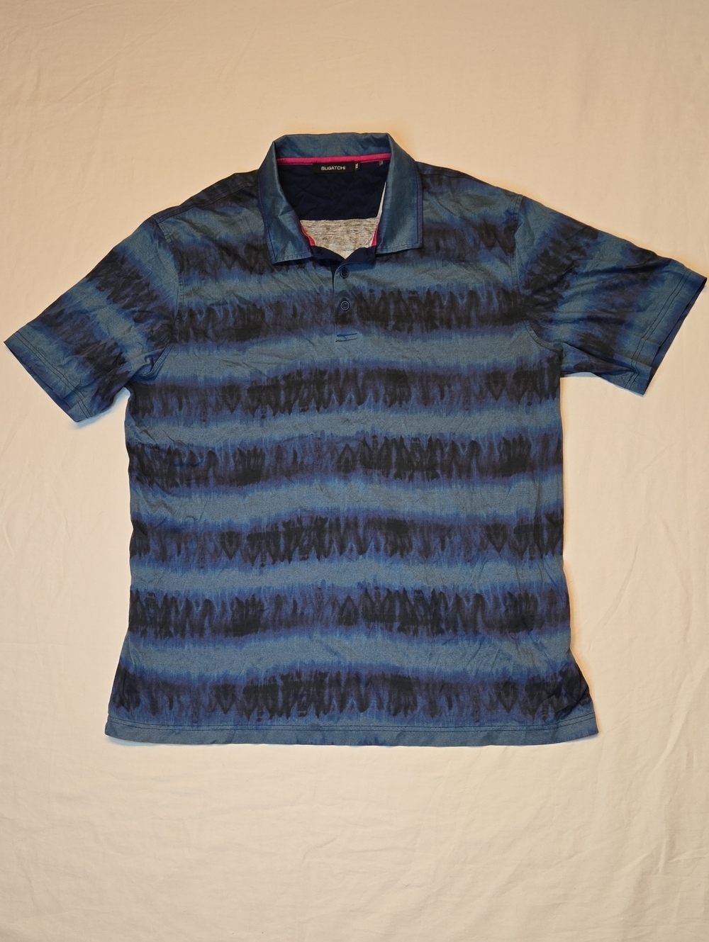 Bugatchi Blue & Black Mercerized Cotton Abstract Stripe Polo Shirt